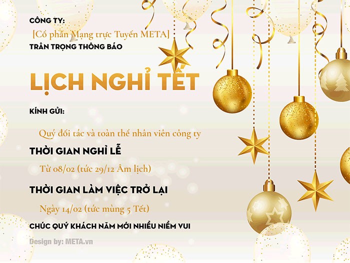 Thông báo lịch nghỉ Tết Nguyên đán Bính Ngọ 2026 online