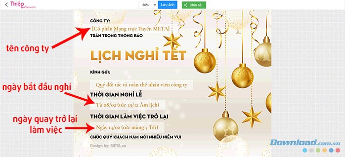 Hướng dẫn tạo thông báo nghỉ Tết Âm lịch 2026 online