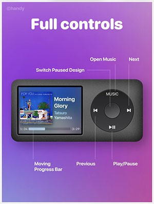 iPod widget trên iPhone có thể thực hiện đầy đủ các điều khiển như dừng, phát nhạc,...