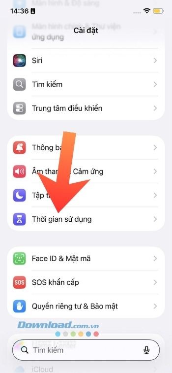 Ấn vào mục Thời gian sử dụng