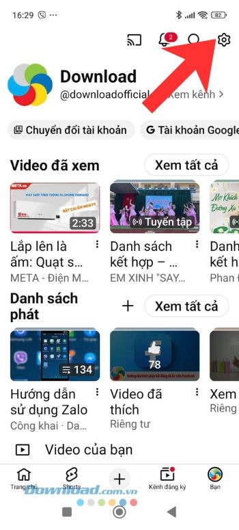 Ấn vào biểu tượng Cài đặt