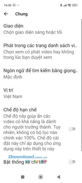 Đã tắt Chế độ hạn chế trên YouTube