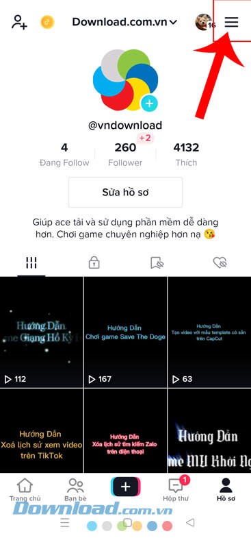 Nhấn vào biểu tượng ba dấu gạch ngang