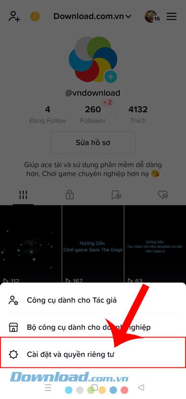 Chạm vào mục Cài đặt và quyền riêng tư