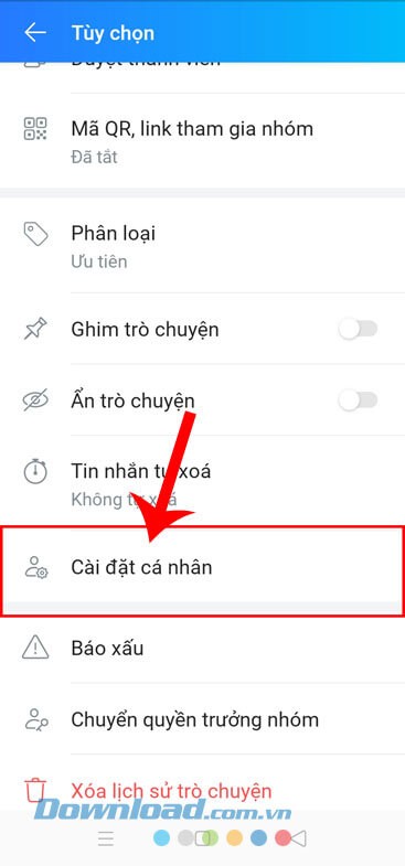 Ấn vào mục Cài đặt cá nhân