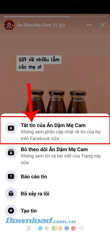 Ấn vào mục Tắt tin của “...”.