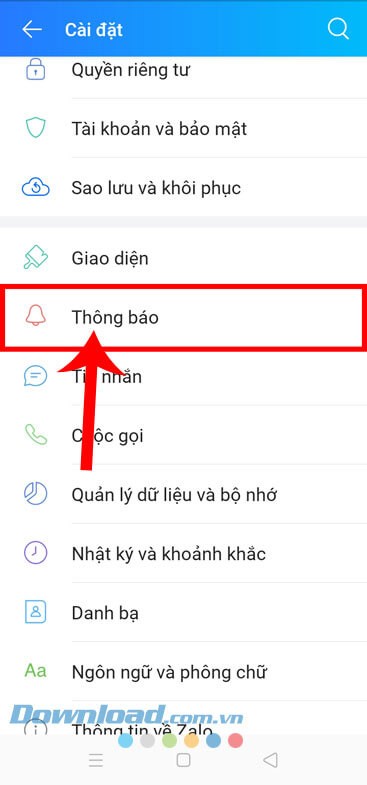 Chạm vào mục Thông báo
