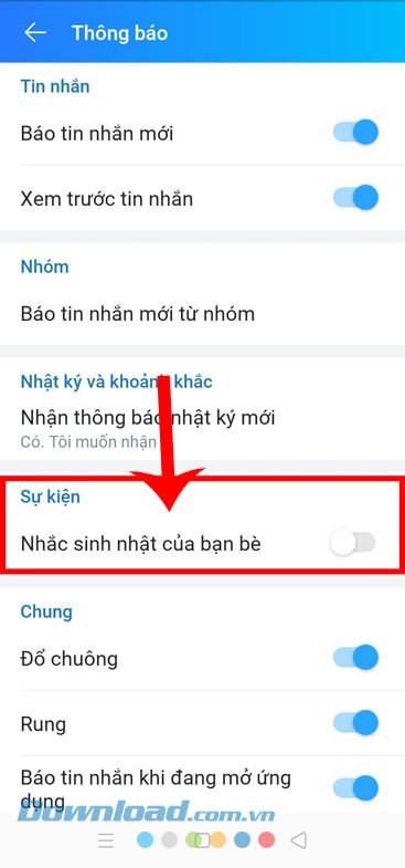 Tắt công tắc tại mục Nhắc sinh nhật của bạn bè