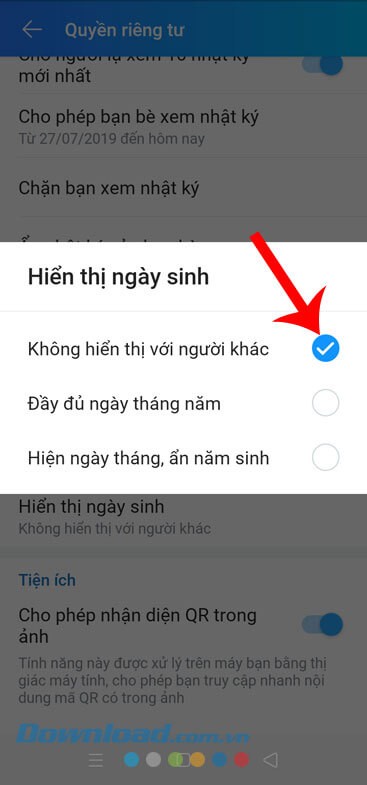 Chọn mục Không hiển thị với người khác