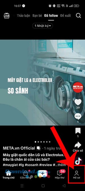 Nhấn vào biểu tượng tài khoản