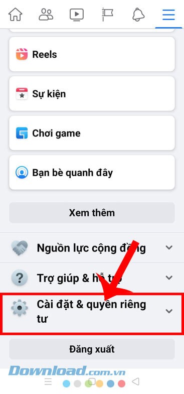 Ấn vào mục Cài đặt & quyền riêng tư