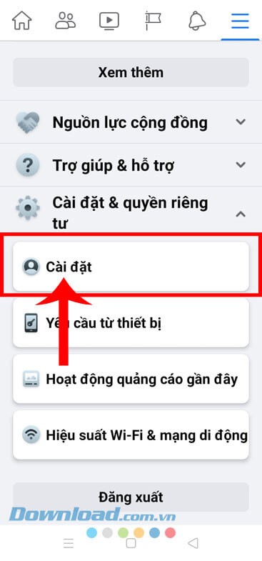 Chọn mục Cài đặt
