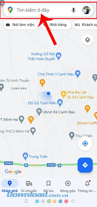 Nhấn vào ô tìm kiếm và nhập vị trí bạn muốn đến