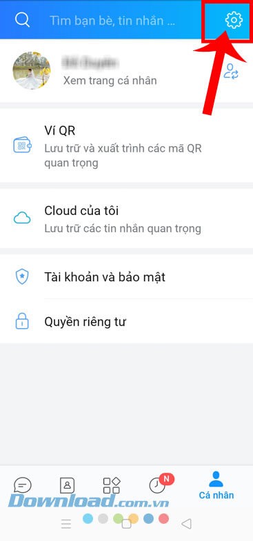Chạm vào biểu tượng cài đặt