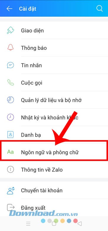 Nhấn vào mục Ngôn ngữ và phông chữ
