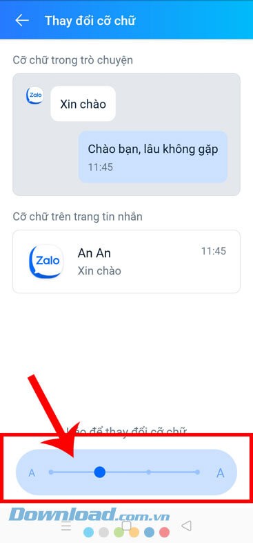 Điều chỉnh kích cỡ chữ