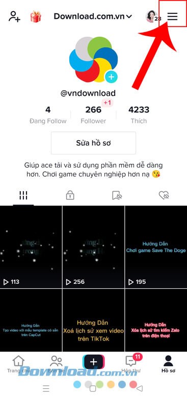 Nhấn vào biểu tượng ba dấu gạch ngang