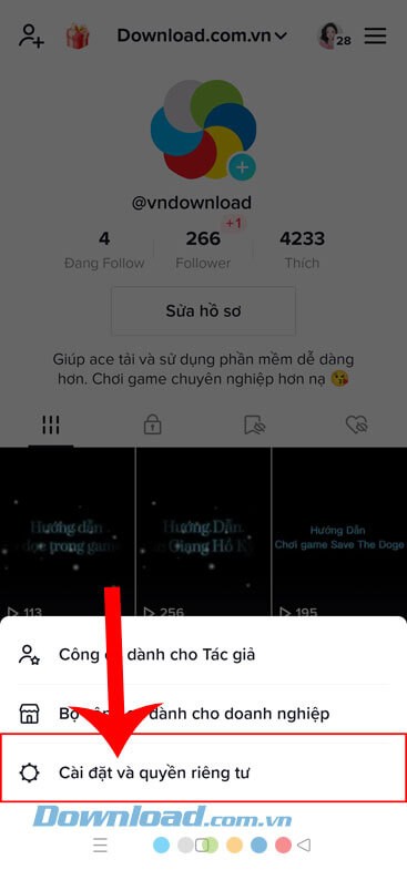 Chạm vào mục Cài đặt và quyền riêng tư