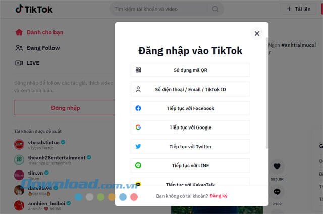 Đăng nhập tài khoản TikTok