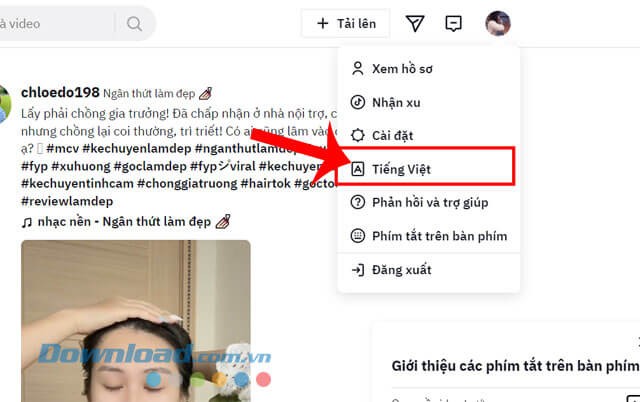 Nhấn vào mục Tiếng Việt