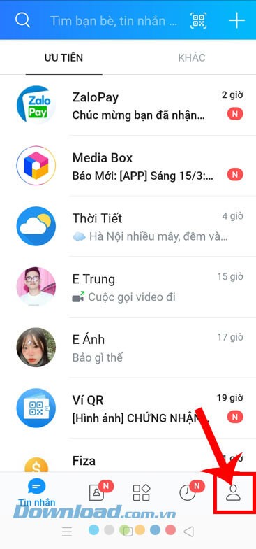 Nhấn vào biểu tượng tài khoản