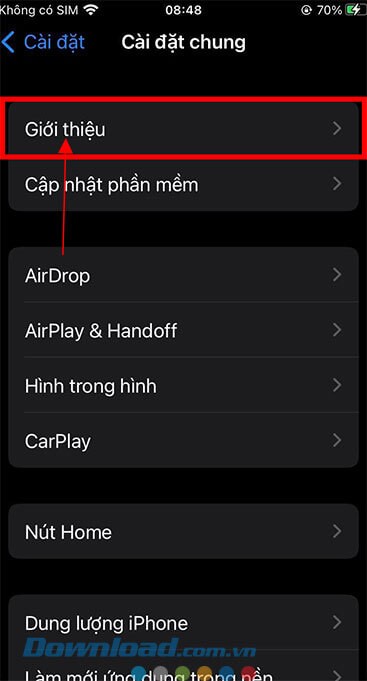 Nhấn vào mục Giới thiệu