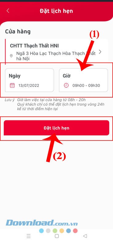 Ấn vào nút Đặt lịch hẹn
