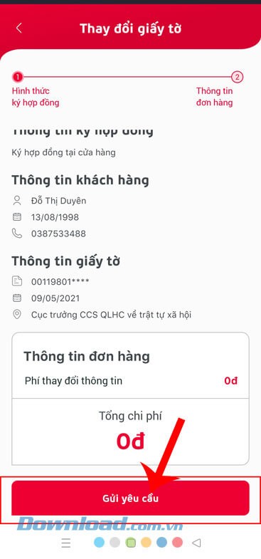 Nhấn vào nút Gửi yêu cầu