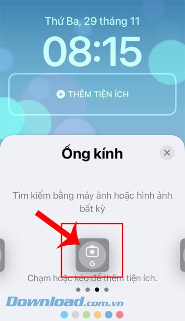 Chọn mục tiện ích Ống kính