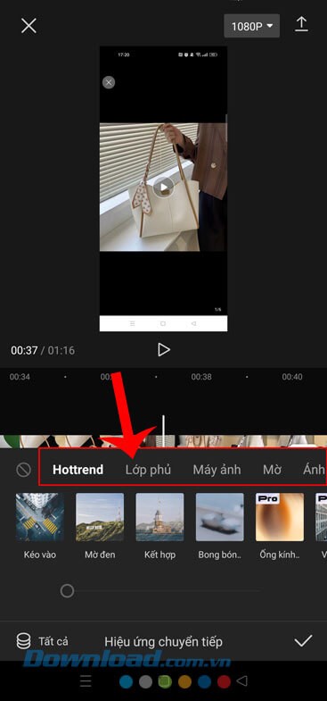 Nhấn vào chủ đề hiệu ứng chuyển cảnh