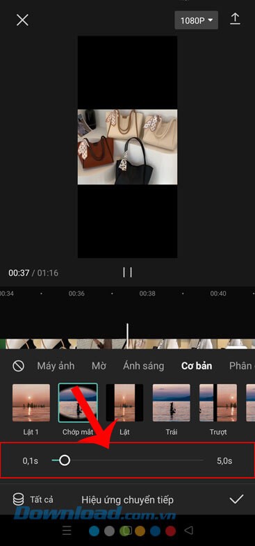 Tùy chỉnh thời gian hiệu ứng chuyển cảnh