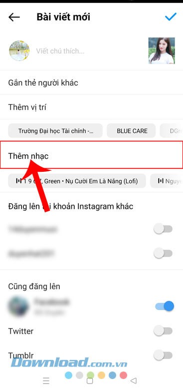 Chạm vào mục Thêm nhạc