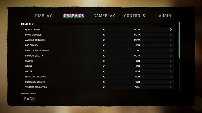 Cửa sổ cài đặt của Sons of The Forest