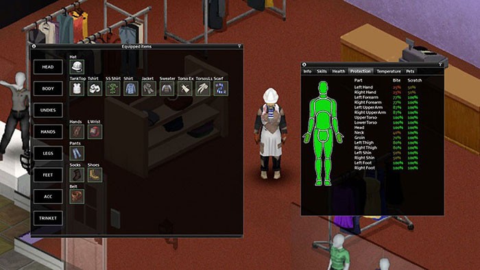 Trang phục góp phần bảo vệ nhân vật khỏi sự tấn công cơ bản của zombie và môi trường