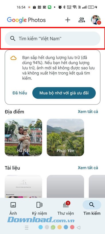 Ấn vào khung tìm kiếm hình ảnh