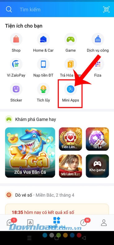 Chạm vào mục Mini Apps.