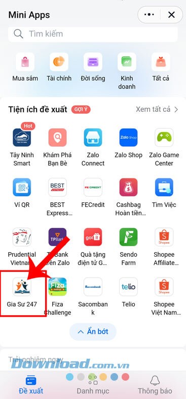 Nhấn vào mục Gia Sư 247.