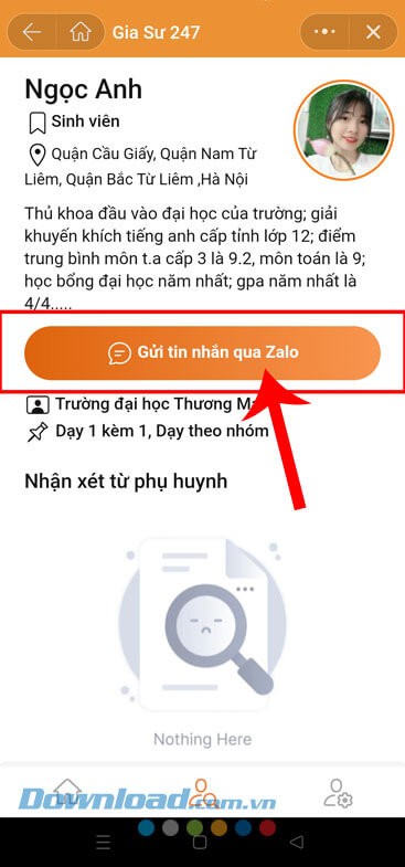 Nhấn vào nút Gửi tin nhắn qua Zalo để chat trực tiếp với gia sư.