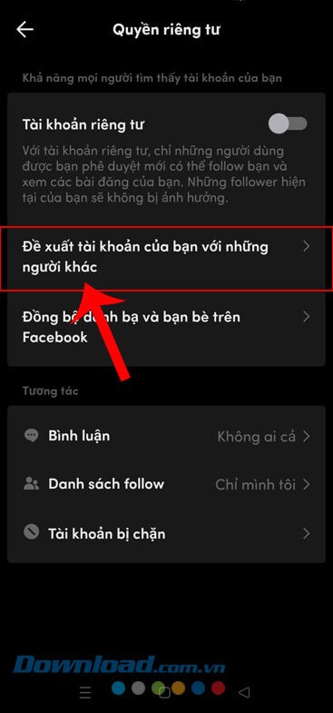 Chạm vào mục Đề xuất tài khoản của bạn với những người khác