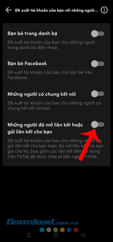 Gạt công tắc tại các mục