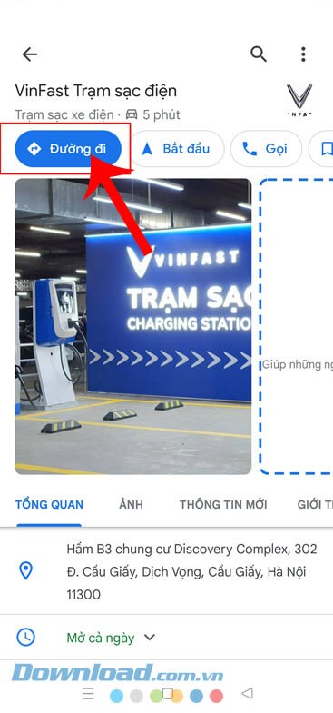 Ấn vào nút Đường đi