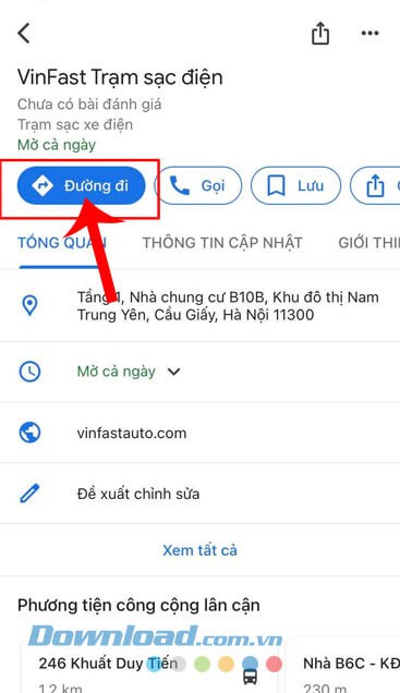 Chạm vào mục Đường đi