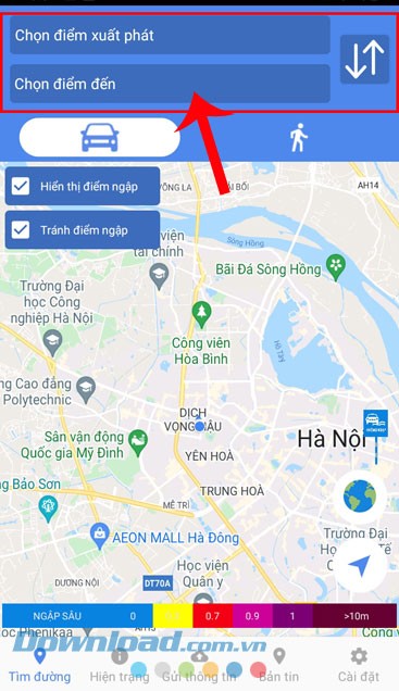 Nhập địa chỉ điểm xuất phát và điểm đến