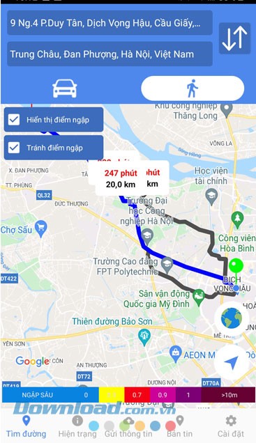 Lộ trình di chuyển được tra cứu