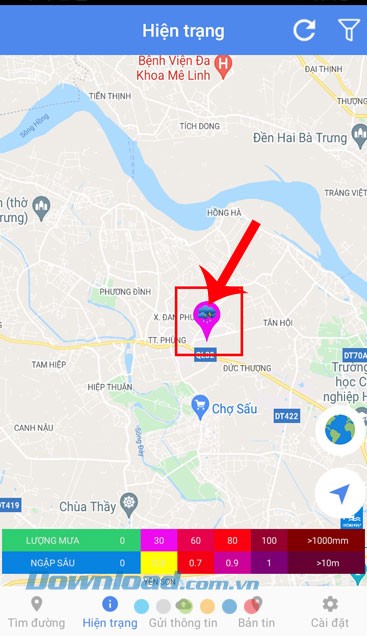 Nhấn vào địa điểm mưa