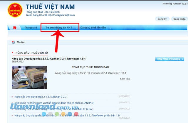 Nhấp chuột vào mục Tra cứu thông tin NNT