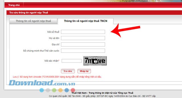 Nhập số CMND/CCCD và mã xác thực