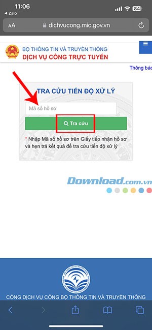 tra cuu tien do xu ly ho so tren Zalo 7*432258