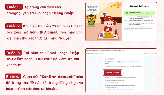 Hướng dẫn từng bước xác thực email trên Trạng Nguyên