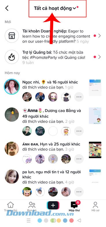 Nhấn vào mục Tất cả hoạt động